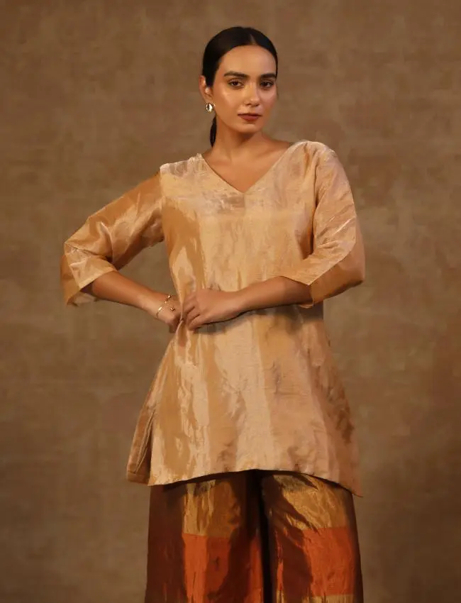 DHUN SHORT KURTA STRIPE PANT SET(K04)(SHADES F BROWN)