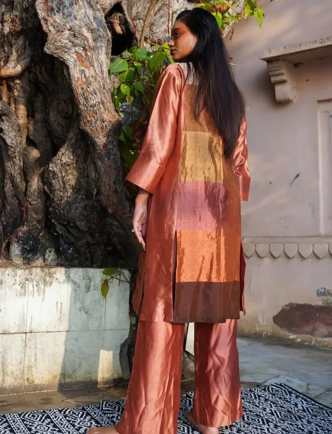 DHUN ZARI STRIPE LONG SHIRT SET(K05)