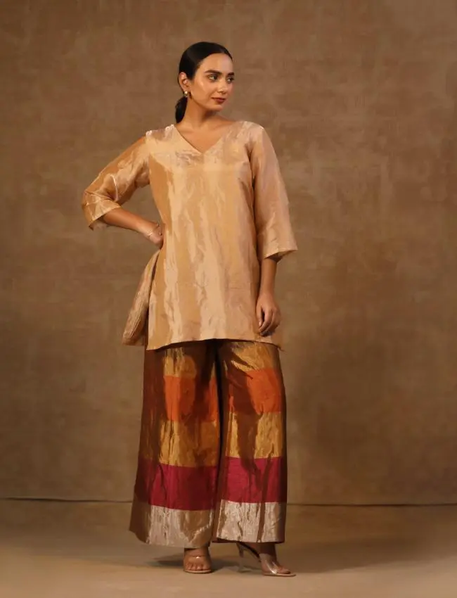 DHUN SHORT KURTA STRIPE PANT SET(K04)(SHADES F BROWN)