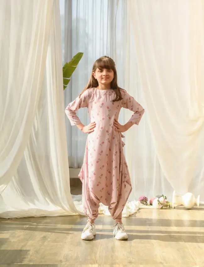 Rosey Pink Dhoti Jumpsuit Kids