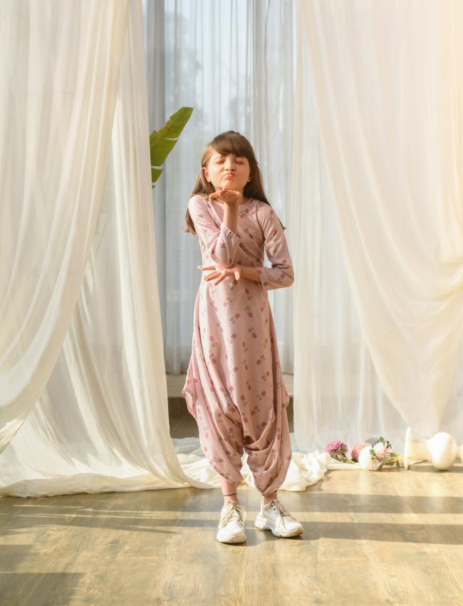 Rosey Pink Dhoti Jumpsuit Kids