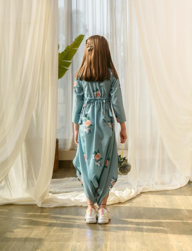 Dusty Teal Dhoti Jumpsuit Kids