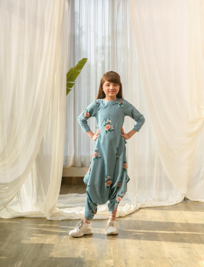 Dusty Teal Dhoti Jumpsuit Kids