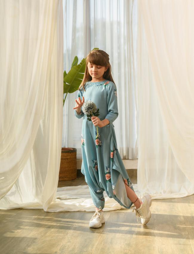 Dusty Teal Dhoti Jumpsuit Kids