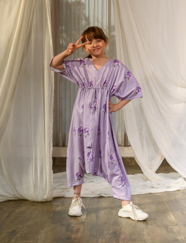 Very Peri Lilac Kimono Dhoti Jumpsuit Kids