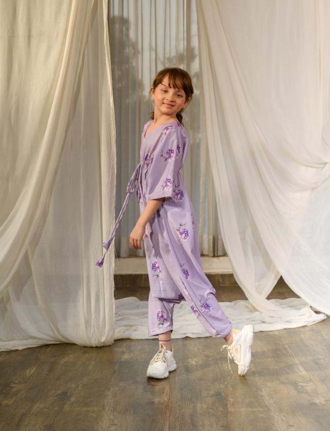 Very Peri Lilac Kimono Dhoti Jumpsuit Kids