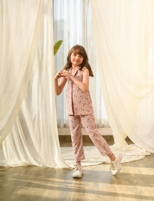 Rosey Pink Quilted Pant Suit Kids