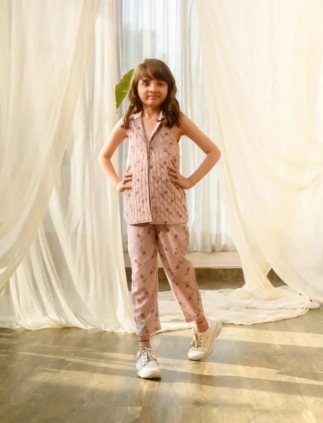 Rosey Pink Quilted Pant Suit Kids
