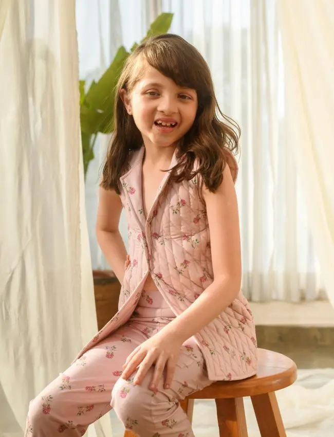 Rosey Pink Quilted Pant Suit Kids