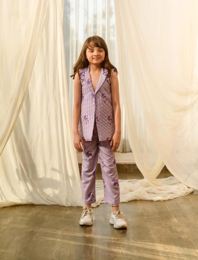 Very Peri Lilac Quilted Pant Suit Kids