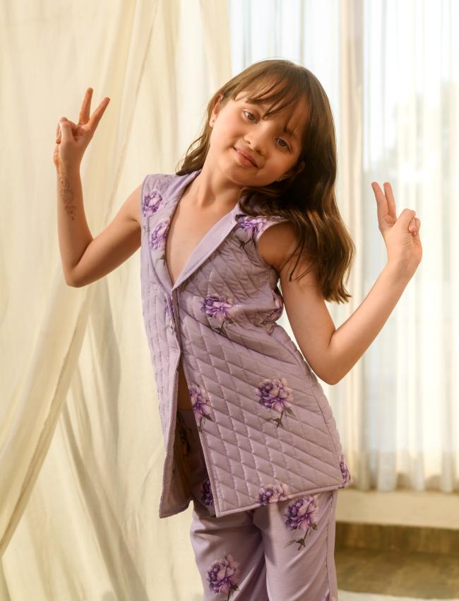 Very Peri Lilac Quilted Pant Suit Kids