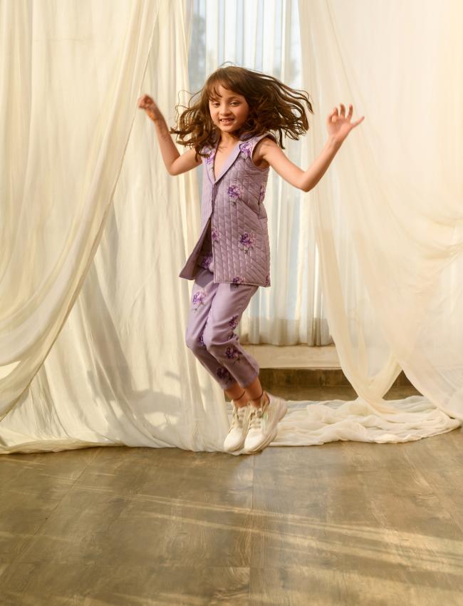 Very Peri Lilac Quilted Pant Suit Kids