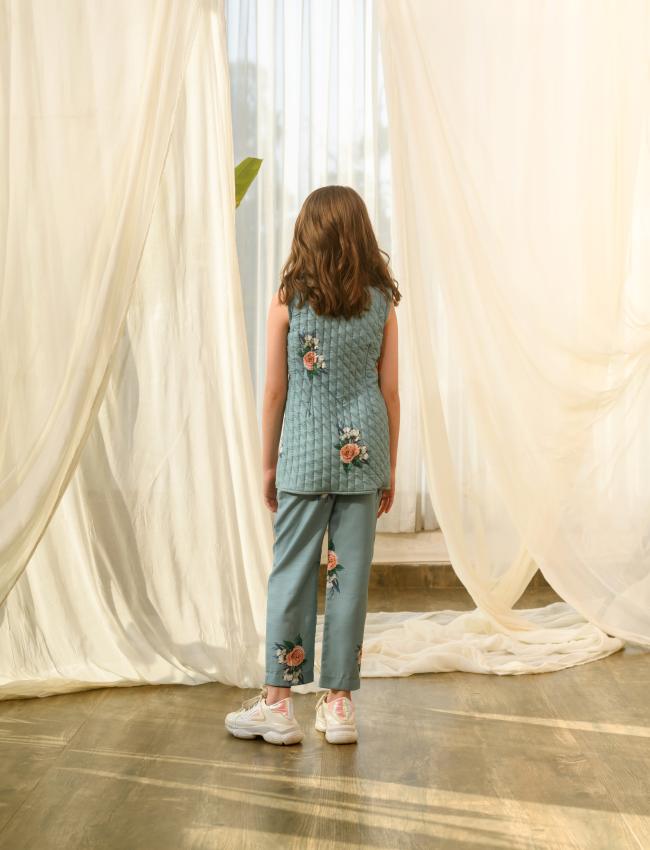 Dusty Teal Quilted Pant Suit Kids