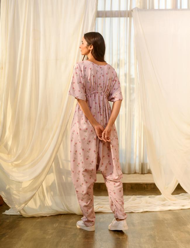 Rosey Pink Kimono Dhoti Jumpsuit