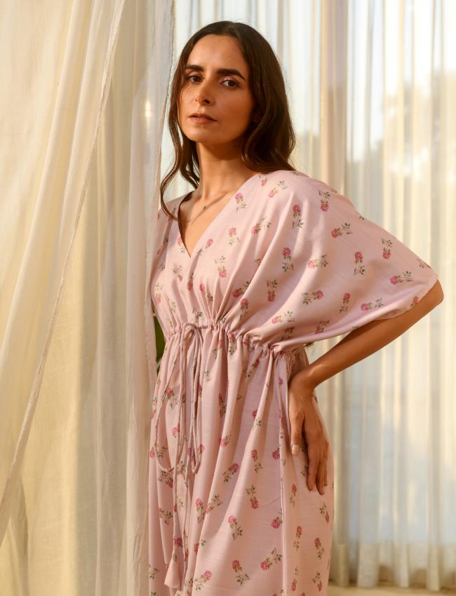 Rosey Pink Kimono Dhoti Jumpsuit