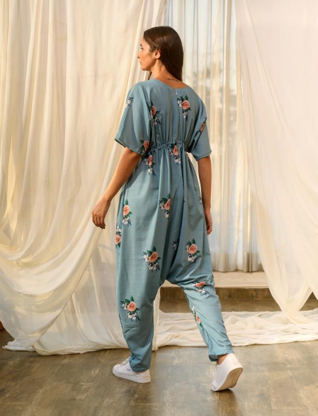 Dusty Teal Kimono Dhoti Jumpsuit