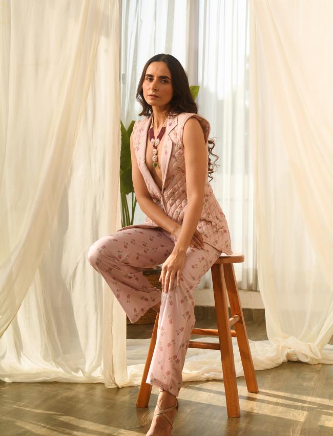 Rosey Pink Quilted Pant Suit