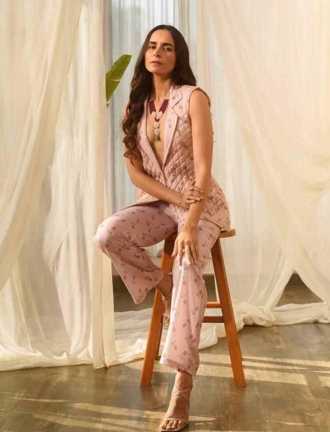 Rosey Pink Quilted Pant Suit