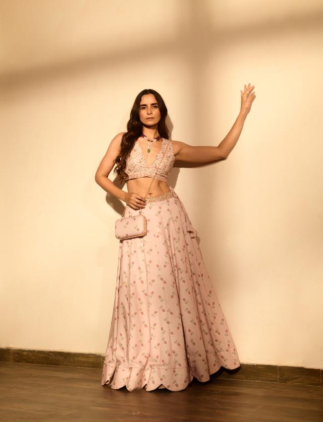 Rosey Pink Sequins Kali Lehenga Set