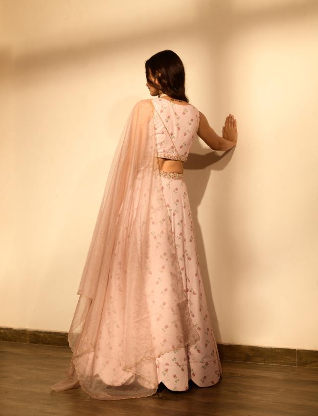 Rosey Pink Sequins Kali Lehenga Set