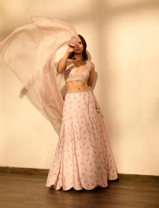 Rosey Pink Sequins Kali Lehenga Set