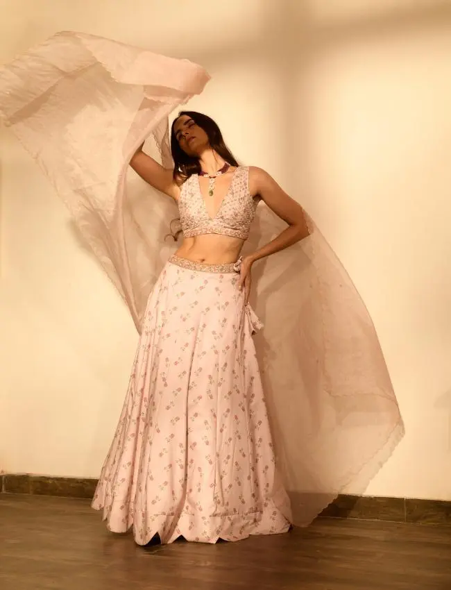 Rosey Pink Sequins Kali Lehenga Set