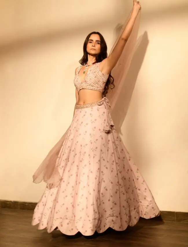 Rosey Pink Sequins Kali Lehenga Set