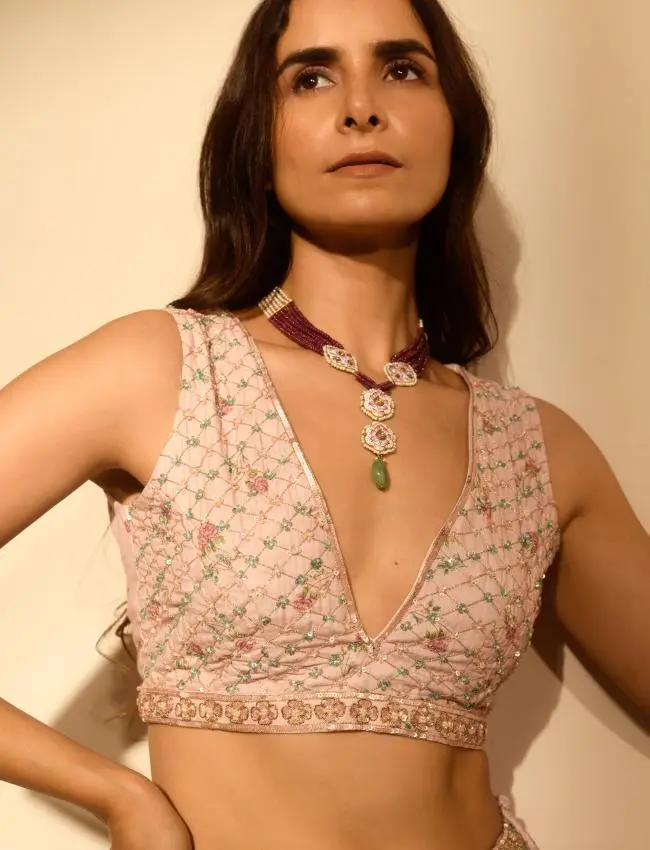 Rosey Pink Sequins Kali Lehenga Set