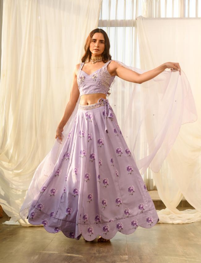 Very Peri Lilac Sequins Kali Lehenga Set