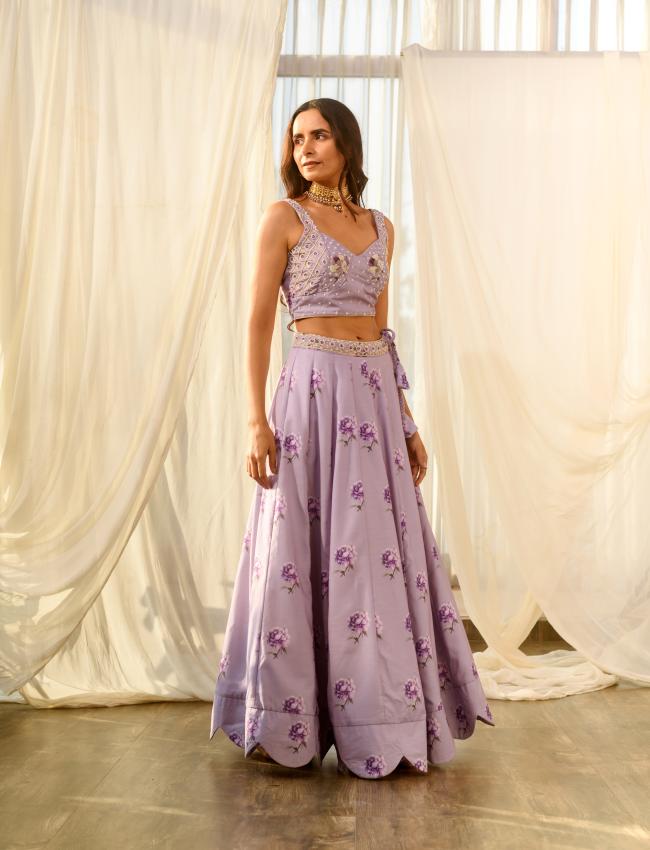 Very Peri Lilac Sequins Kali Lehenga Set