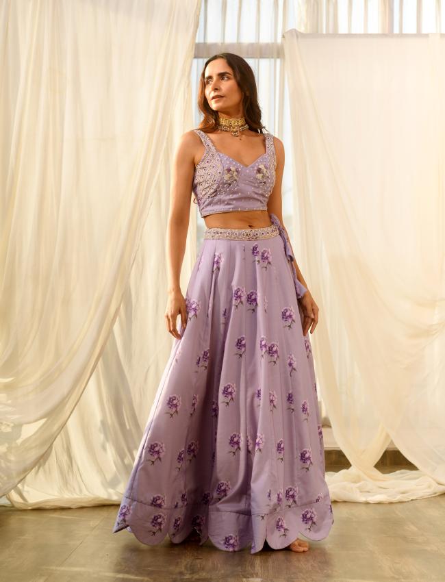 Very Peri Lilac Sequins Kali Lehenga Set