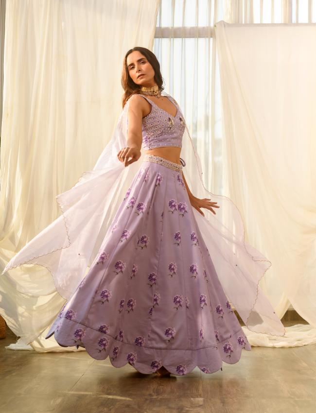 Very Peri Lilac Sequins Kali Lehenga Set