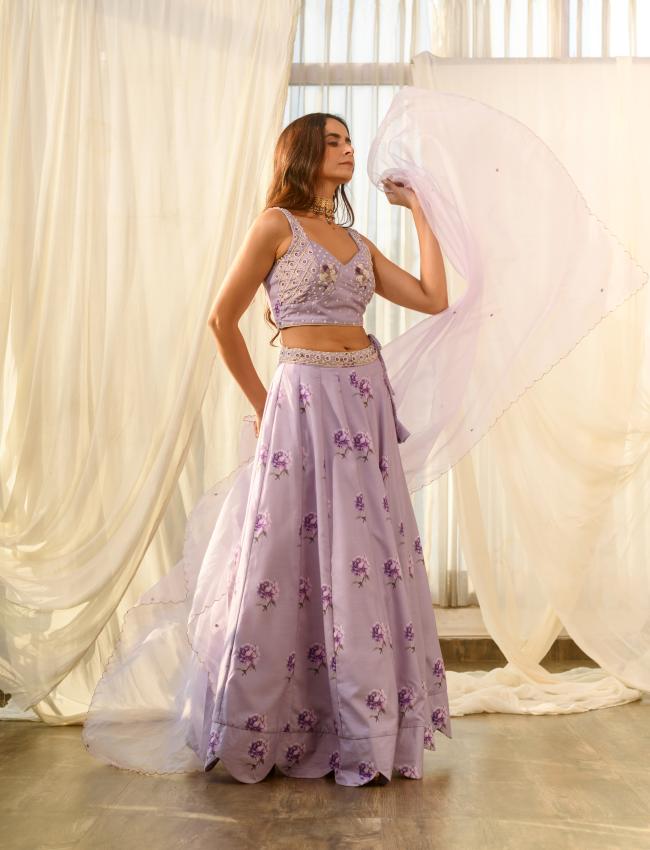 Very Peri Lilac Sequins Kali Lehenga Set