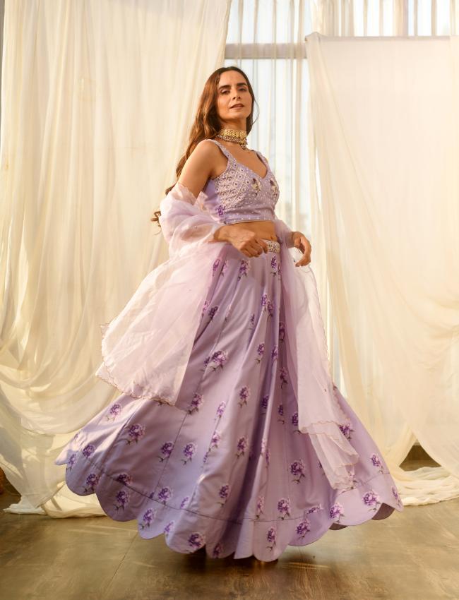 Very Peri Lilac Sequins Kali Lehenga Set