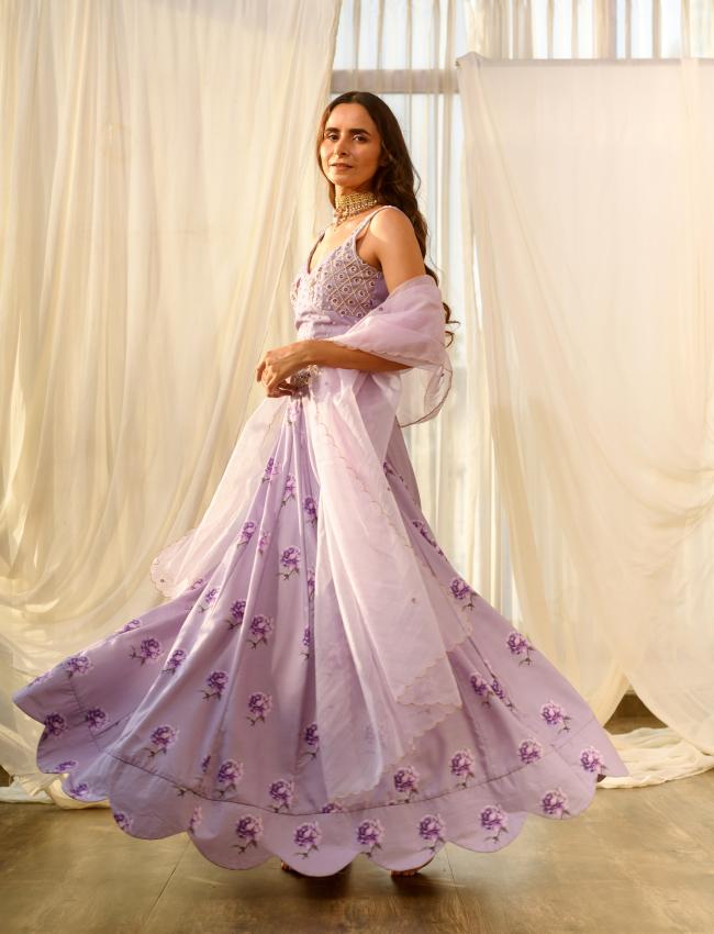 Very Peri Lilac Sequins Kali Lehenga Set