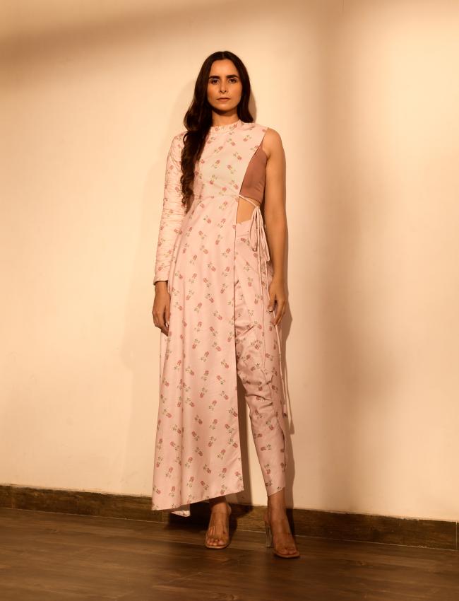 Rosey Pink Half Kurta, Bralette & Dhoti Pants