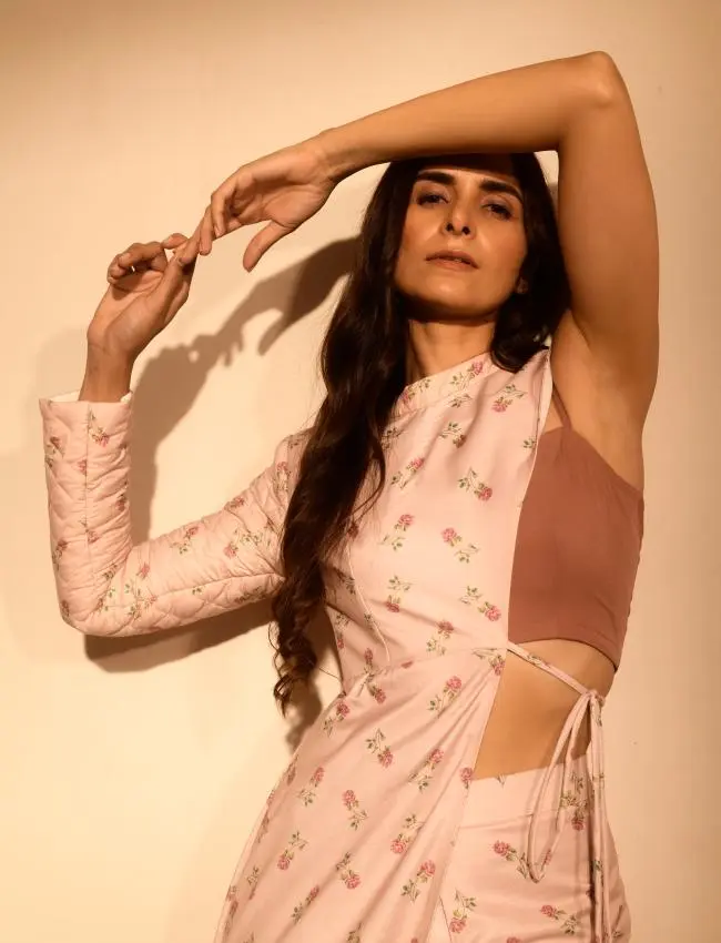 Rosey Pink Half Kurta, Bralette & Dhoti Pants