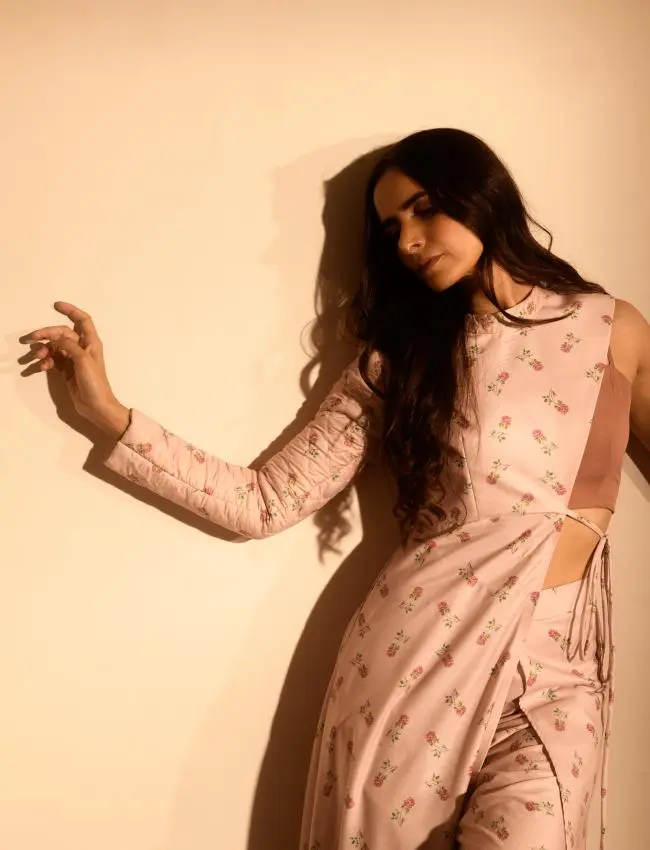 Rosey Pink Half Kurta, Bralette & Dhoti Pants