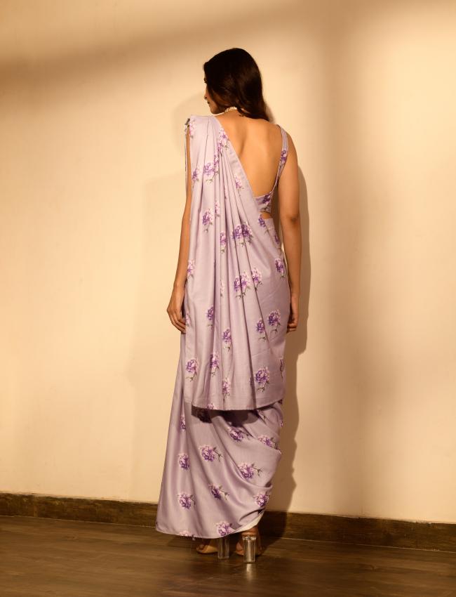 Very Peri Lilac Sequins Pant Saree Set