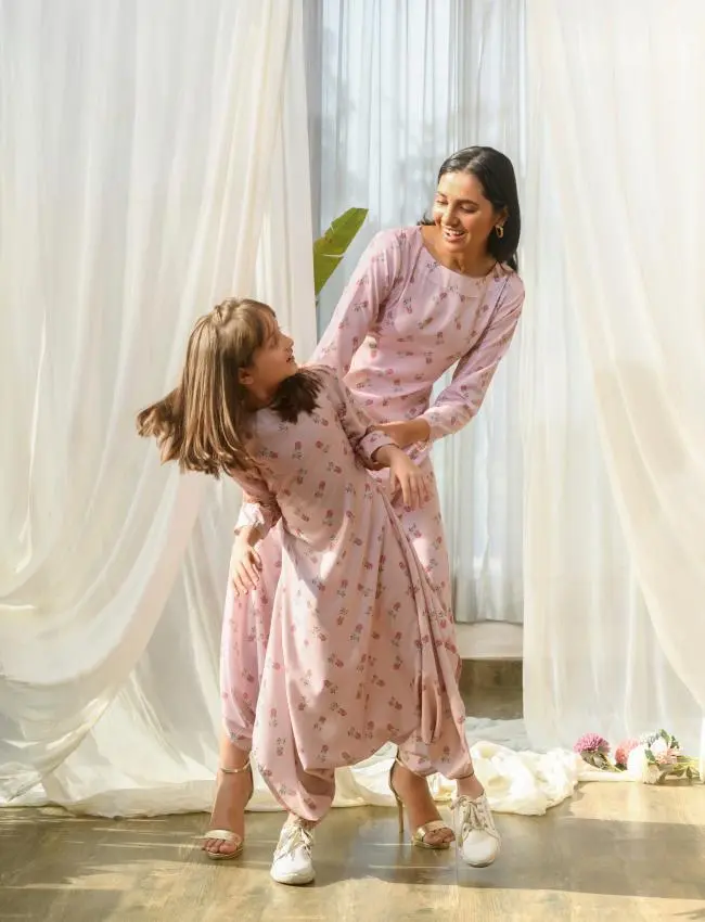 Mother Daughter Rosey Pink Dhoti Jumpsuit