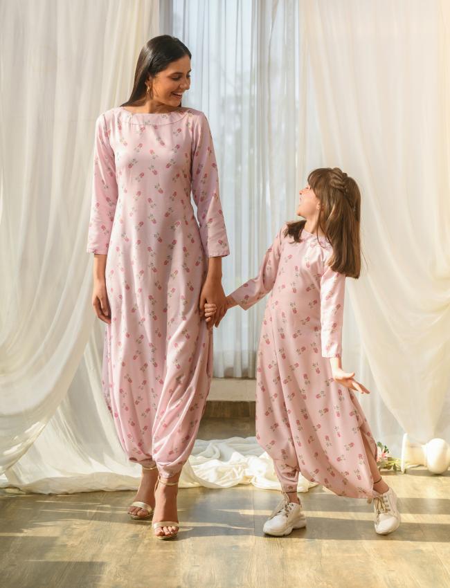 Mother Daughter Rosey Pink Dhoti Jumpsuit