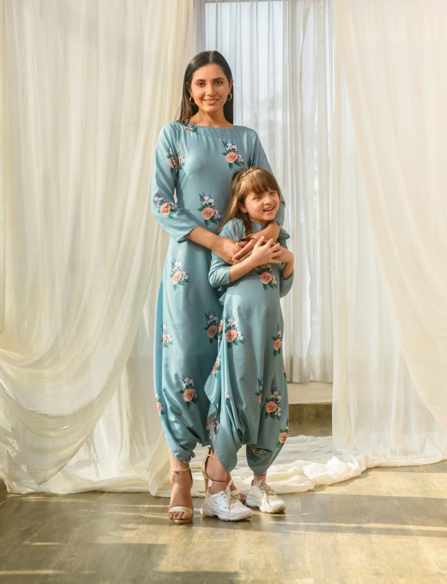 Mother Daughter Dusty Teal Dhoti Jumpsuit