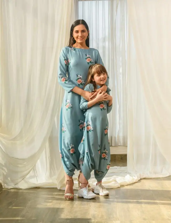 Mother Daughter Dusty Teal Dhoti Jumpsuit