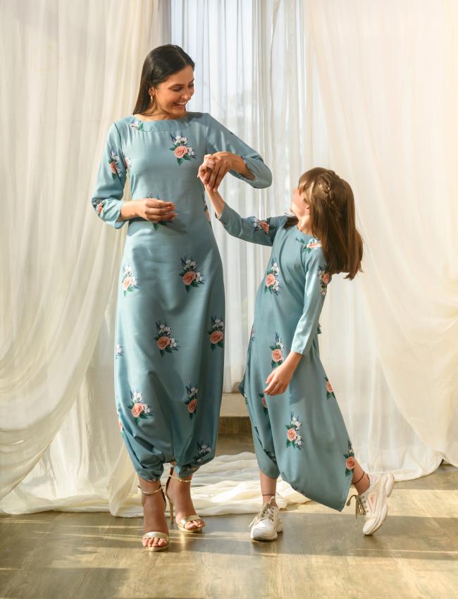 Mother Daughter Dusty Teal Dhoti Jumpsuit