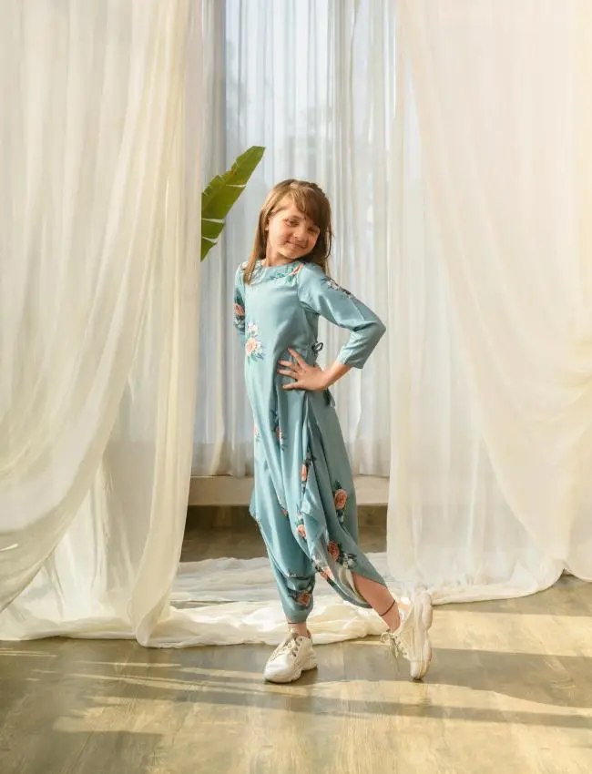 Mother Daughter Dusty Teal Dhoti Jumpsuit