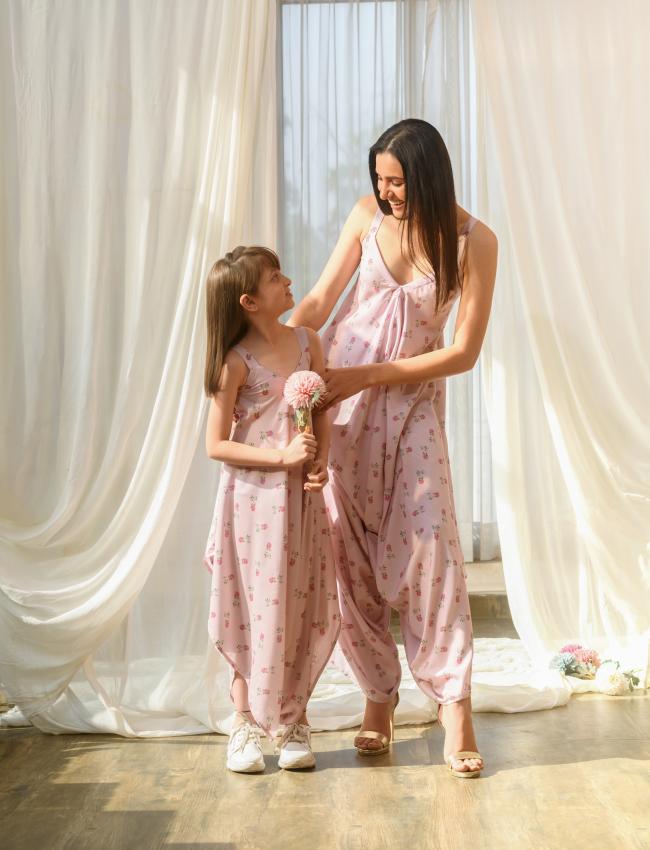 Mother Daughter Rosey Pink Palazzo Jumpsuit