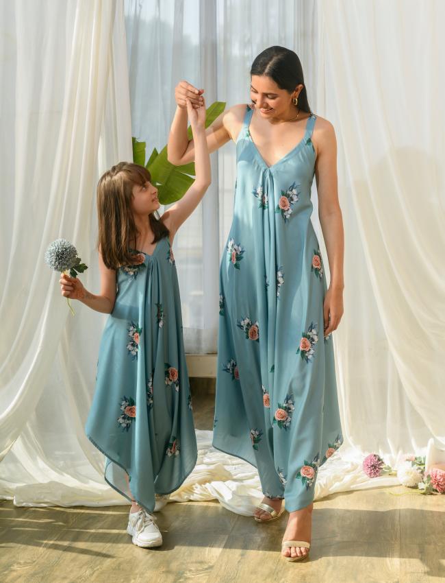 Mother Daughter Dusty Teal Palazzo Jumpsuit