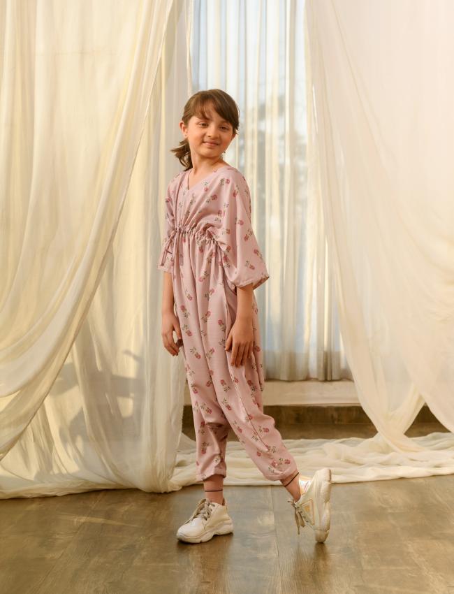 Mother Daughter Rosey Pink Kimono Dhoti Jumpsuit