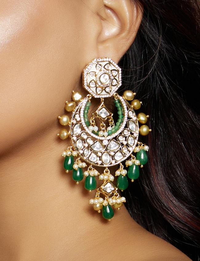 Antique Kundan Polki Chandelier Earrings