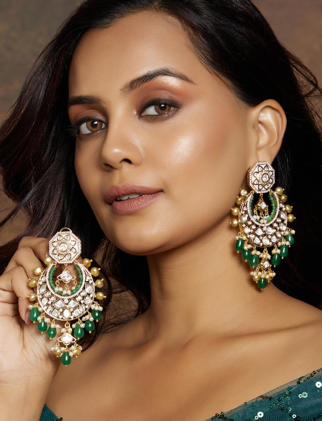 Antique Kundan Polki Chandelier Earrings